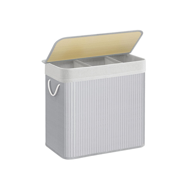 Laundry Hamper – Fabric – Natural – 3 Sections with Clip-on Lid and Handles, 150L Foldable