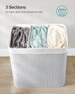 Laundry Hamper – Fabric – Natural – 3 Sections with Clip-on Lid and Handles, 150L Foldable