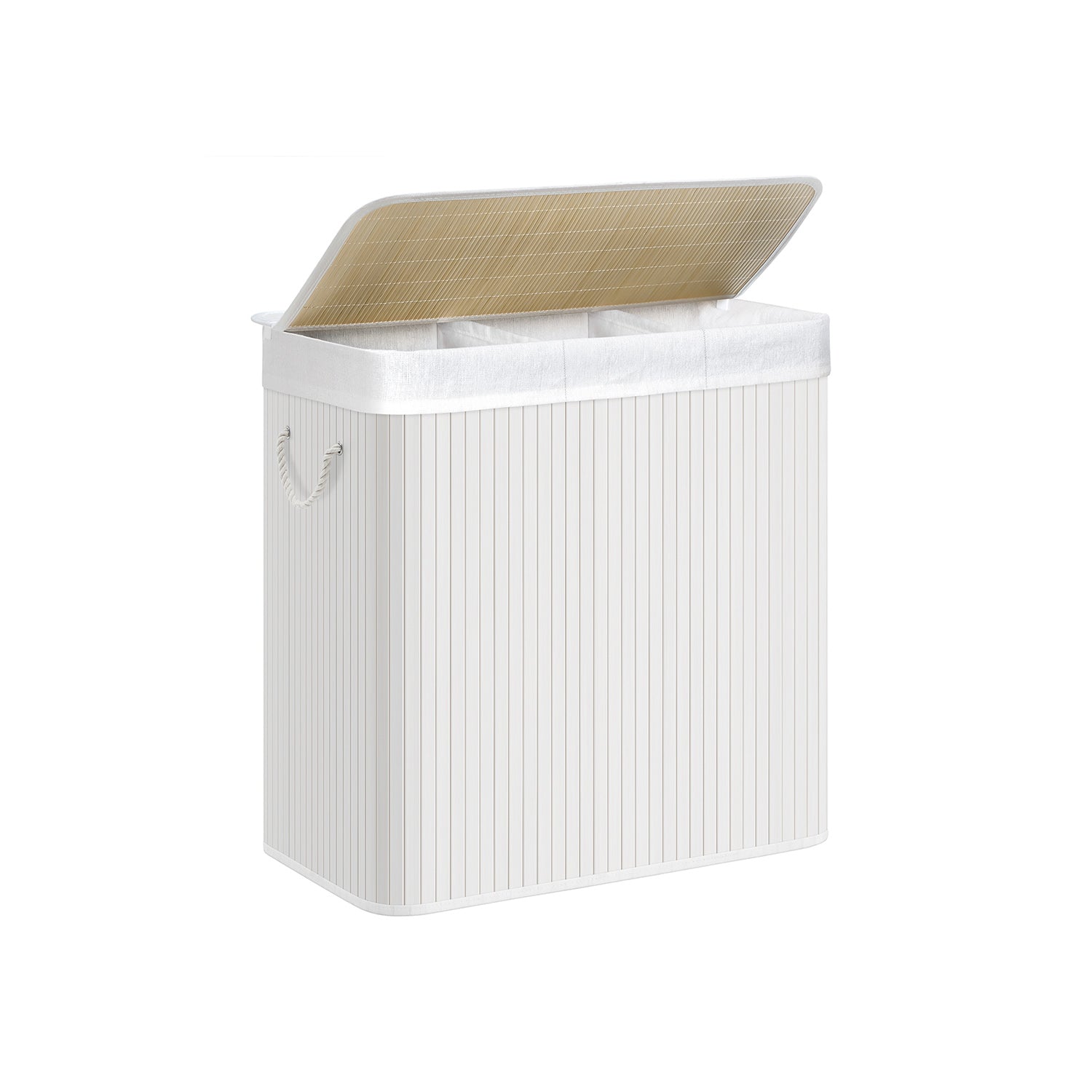 Laundry Hamper – Fabric – Natural – 3 Sections with Clip-on Lid and Handles, 150L Foldable