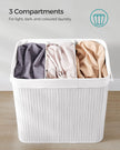 Laundry Hamper Basket – Fabric – Cloud White – 150L, Foldable with 3 Sections and Clip-on Lid