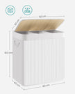 Laundry Hamper Basket – Fabric – Cloud White – 150L, Foldable with 3 Sections and Clip-on Lid