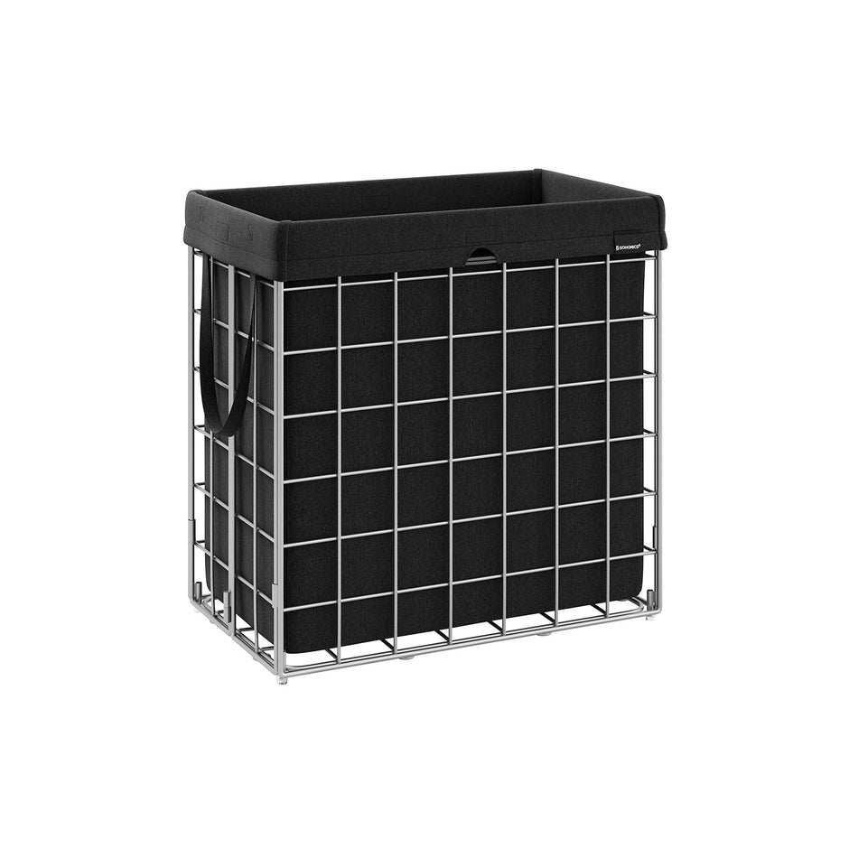 Laundry Basket – Metal Wire Frame – Silver and Classic Black – Collapsible with Removable and Washable Liner