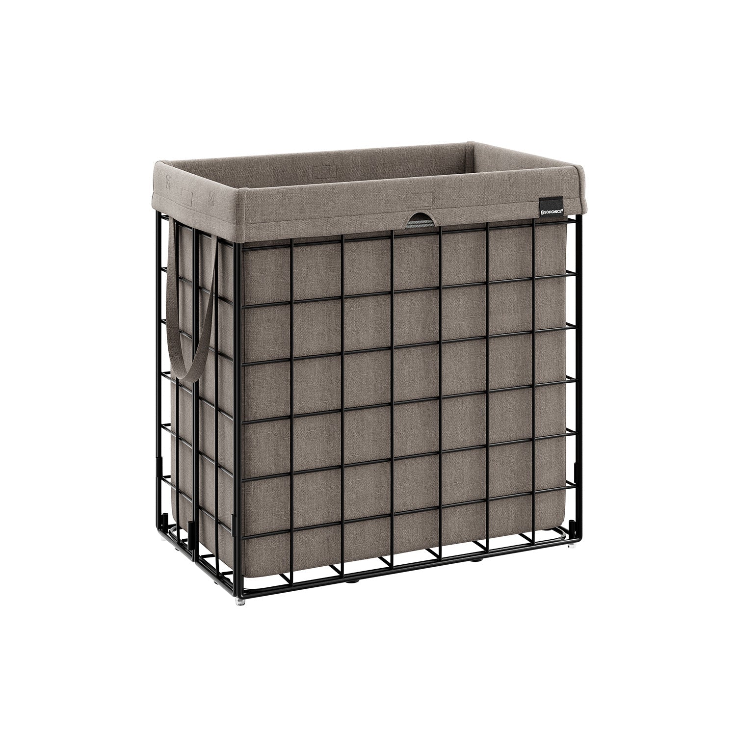 Laundry Basket – Metal Wire Frame – Black and Camel Brown – Collapsible, Removable and Washable Liner, 110L Capacity