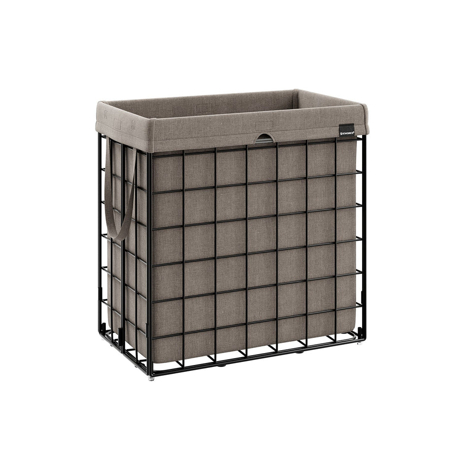 Laundry Basket – Metal Wire Frame – Black and Camel Brown – Collapsible, Removable and Washable Liner, 110L Capacity