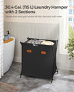 Laundry Hamper – Fabric – Ink Black – 40.9 Gal. Collapsible 4-Section Clothes Organizer with Labels