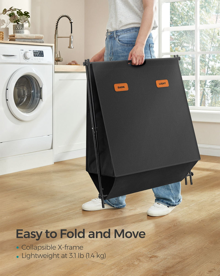 Laundry Hamper – Fabric – Ink Black – 115 L Capacity with 2 Sections and Collapsible X-Frame