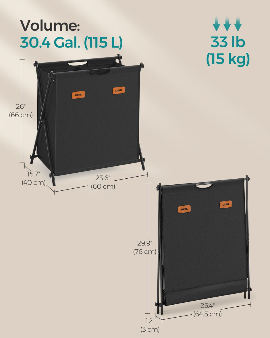 Laundry Hamper – Fabric – Ink Black – 40.9 Gal. Collapsible 4-Section Clothes Organizer with Labels
