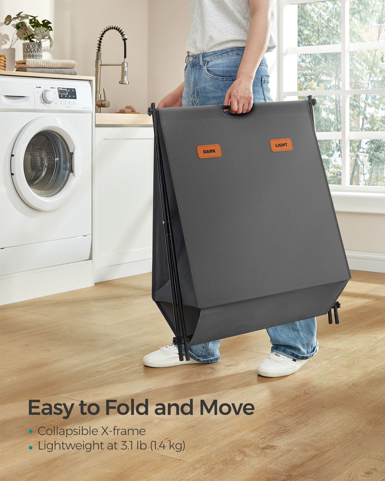 Laundry Hamper – Fabric – Slate Grey – 115 L Capacity, 2 Sections, Collapsible X-Frame