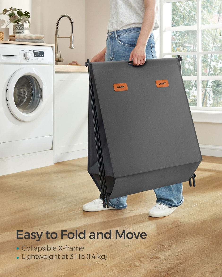 Laundry Hamper – Fabric – Slate Grey – 115 L Capacity, 2 Sections, Collapsible X-Frame