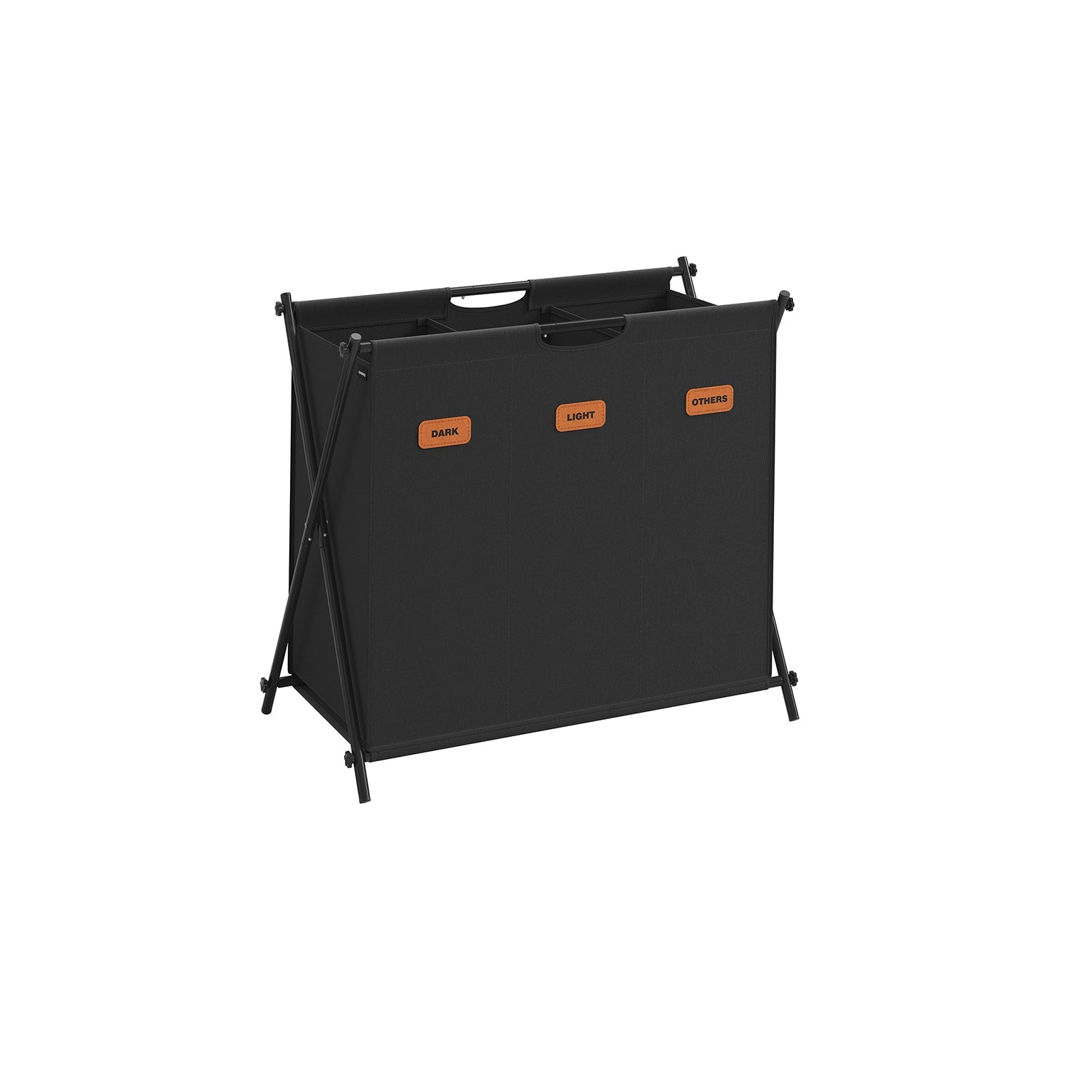 Laundry Hamper – Fabric – Ink Black – 3 Sections with Collapsible X-Frame