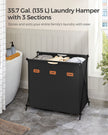 Laundry Hamper – Fabric – Ink Black – 3 Sections with Collapsible X-Frame
