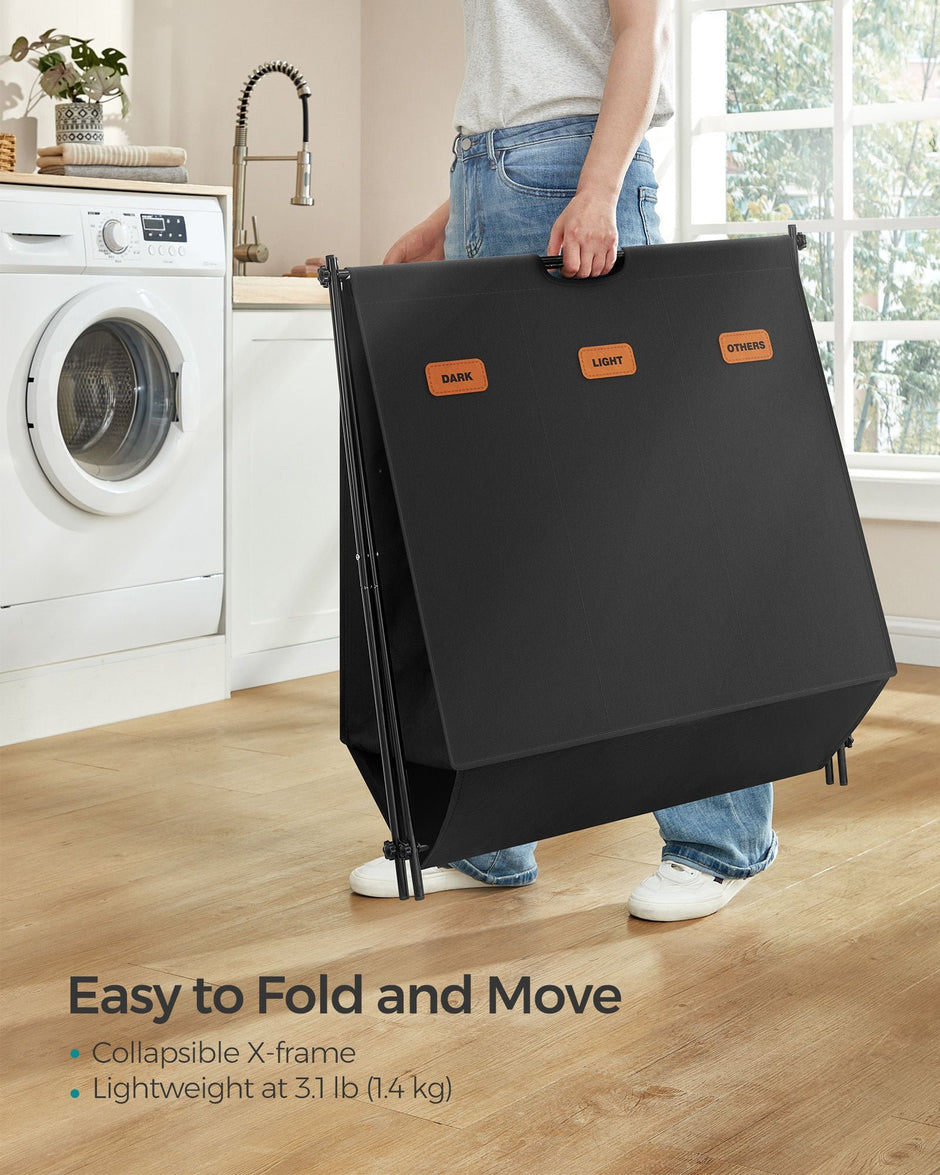 Laundry Hamper – Fabric – Ink Black – 3 Sections with Collapsible X-Frame