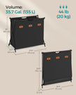 Laundry Hamper – Fabric – Ink Black – 3 Sections with Collapsible X-Frame