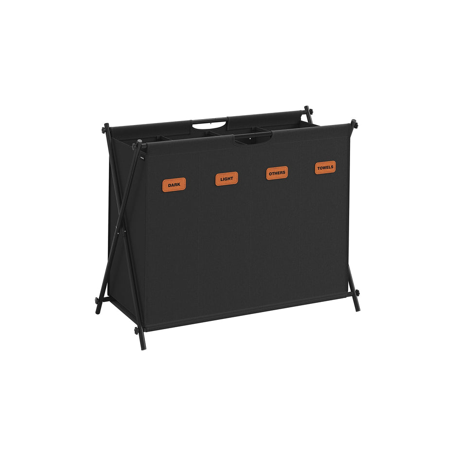 Laundry Hamper – Fabric – Ink Black – 4-Section Design with X-Frame