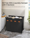 Laundry Hamper – Fabric – Ink Black – 4-Section Design with X-Frame