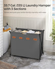 Laundry Hamper – Fabric – Slate Grey – 4 Sections with Collapsible X-Frame