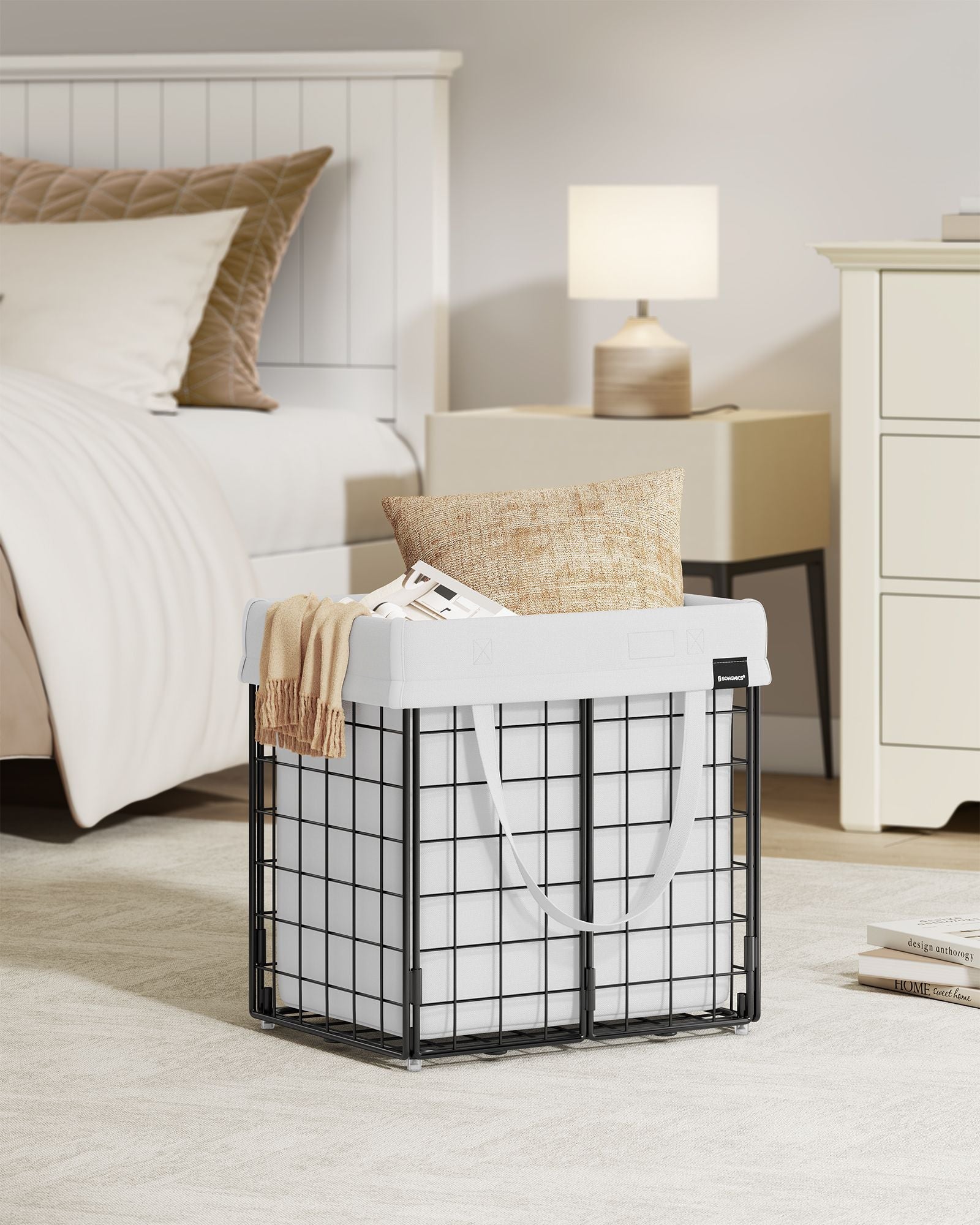 Collapsible Laundry Basket – Metal Wire Frame – 50L – Removable and Washable Liner