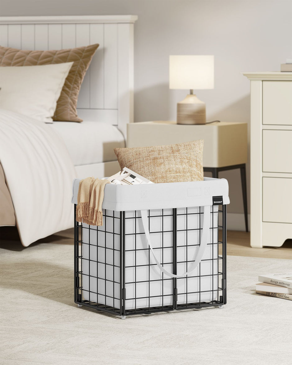 Collapsible Laundry Basket – Metal Wire Frame – 50L – Removable and Washable Liner