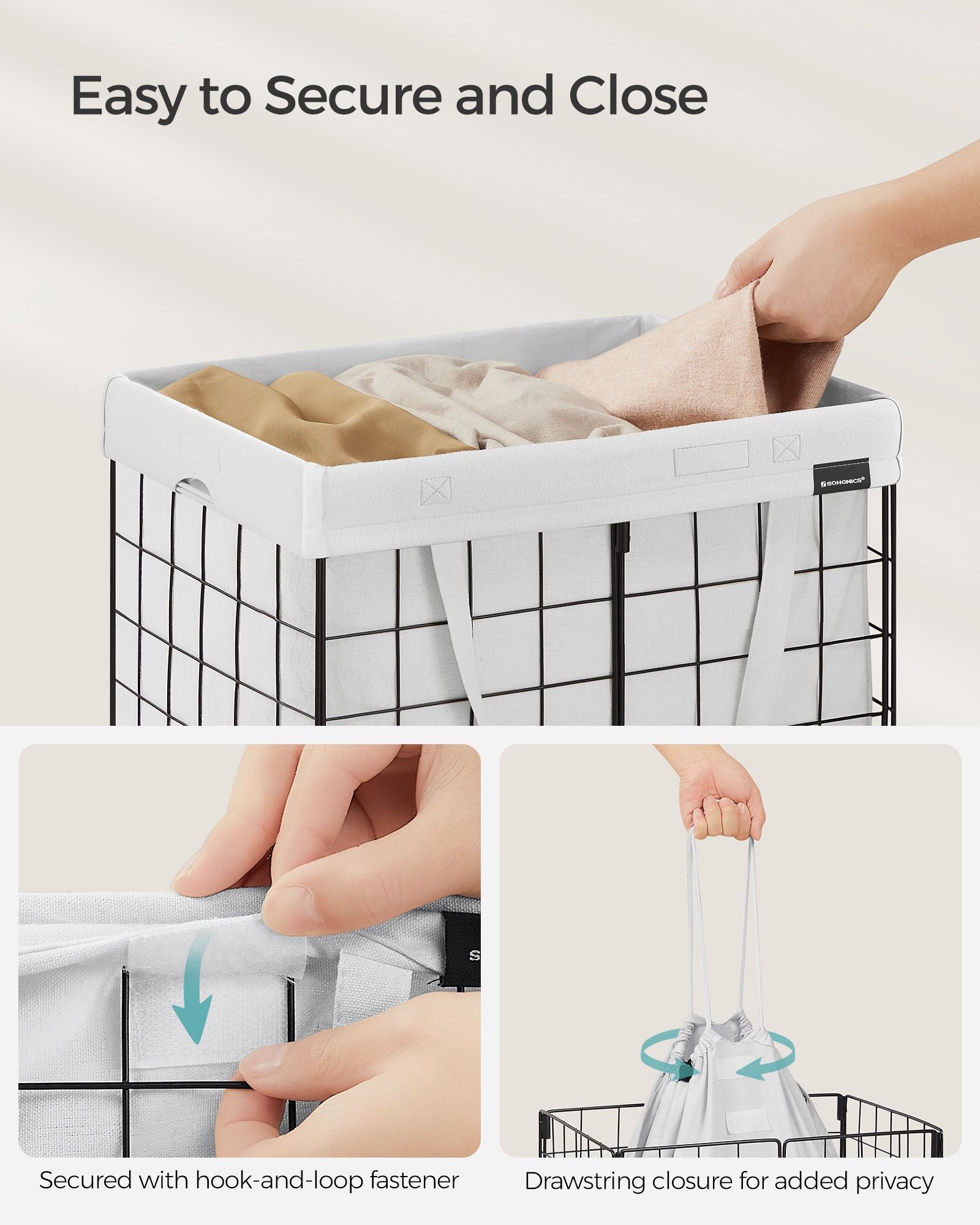 Collapsible Laundry Basket – Metal Wire Frame – 50L – Removable and Washable Liner