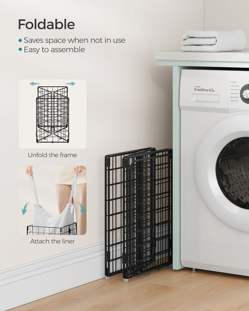 Collapsible Laundry Basket – Metal Wire Frame – 50L – Removable and Washable Liner