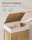 Laundry Basket – Synthetic Rattan – Natural – 110L with Lid and Handles, Foldable with Removable Liner