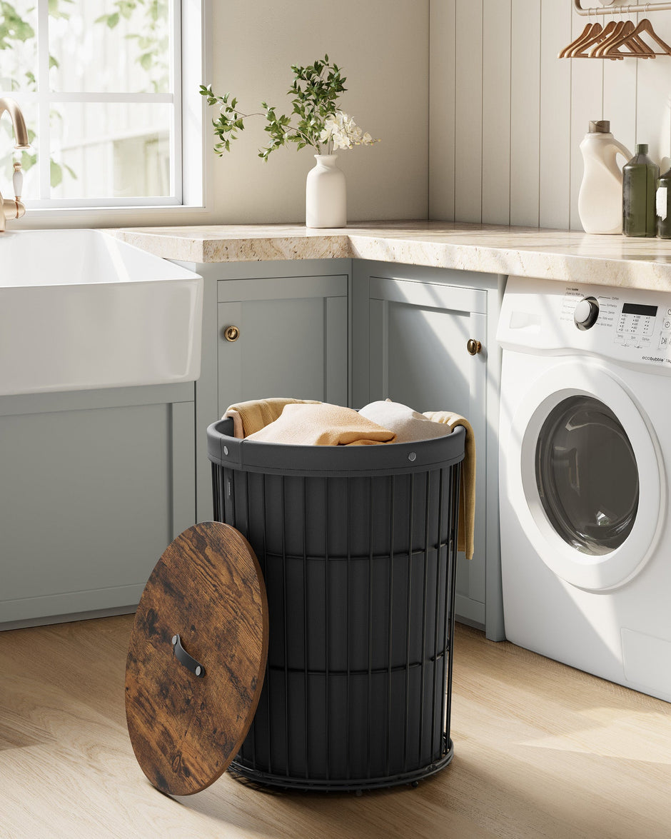 Round Laundry Hamper – Fabric – Ink Black – Versatile with Removable Liner, 95L Capacity