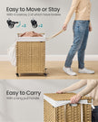 Laundry Basket – Rattan-Style – Natural – 3 Compartments with Lid and Removable Liner