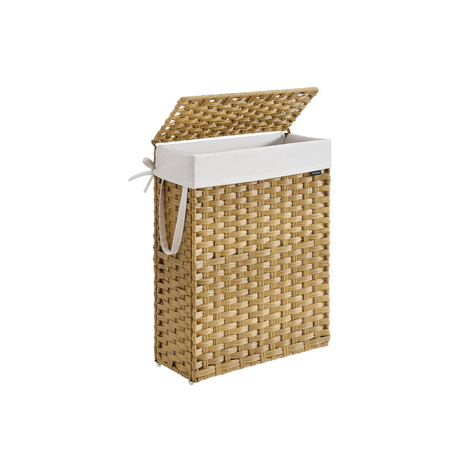 Slim Laundry Basket – Synthetic Rattan – Goose Yellow – 55L Capacity with Lid and Handles