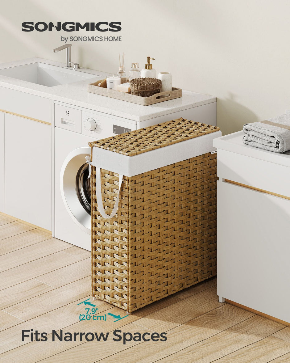 Slim Laundry Basket – Synthetic Rattan – Goose Yellow – 55L Capacity with Lid and Handles