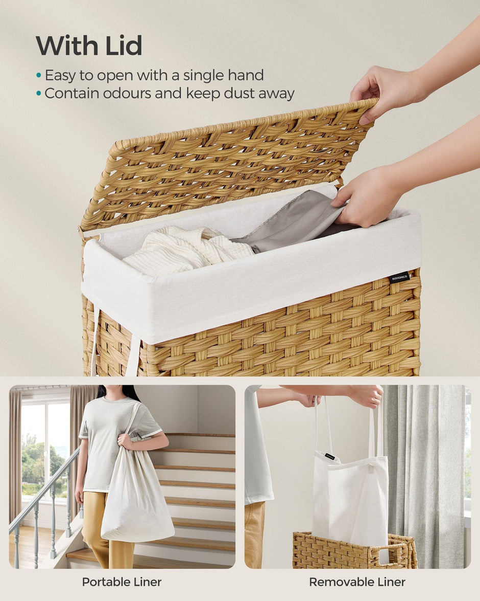 Slim Laundry Basket – Synthetic Rattan – Goose Yellow – 55L Capacity with Lid and Handles