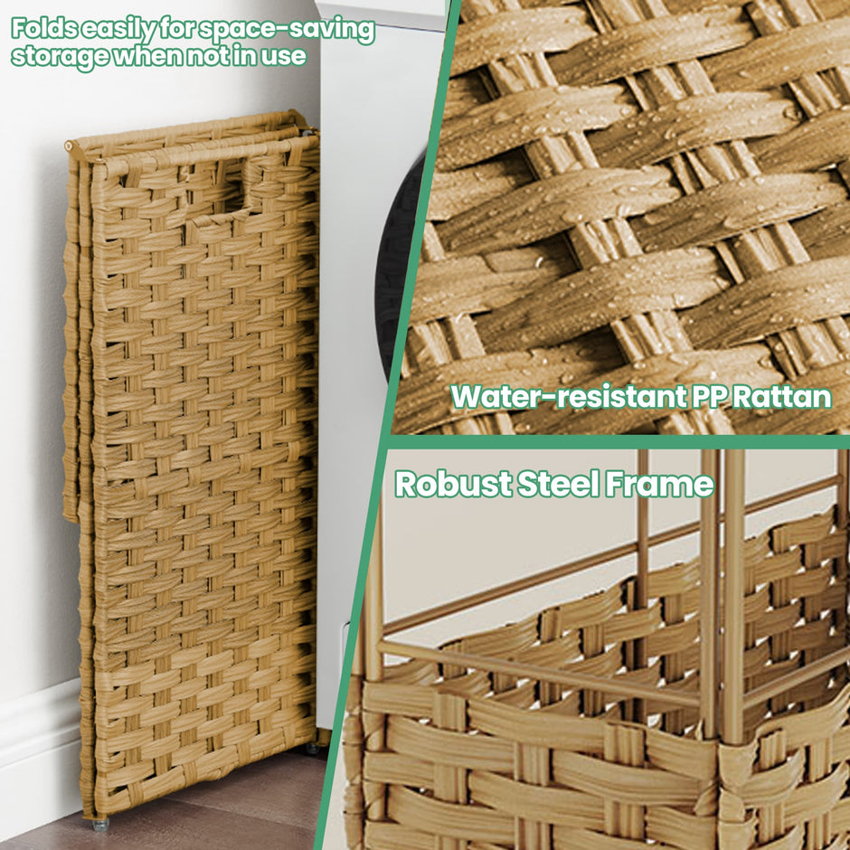 Laundry Hamper – Synthetic Rattan – Cloud White – Foldable with Lid and Removable Bag