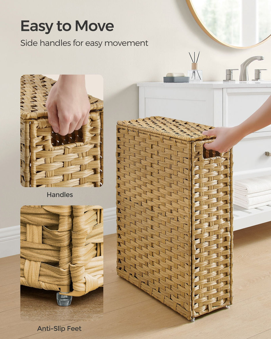 Slim Laundry Basket – Synthetic Rattan – Goose Yellow – 55L Capacity with Lid and Handles