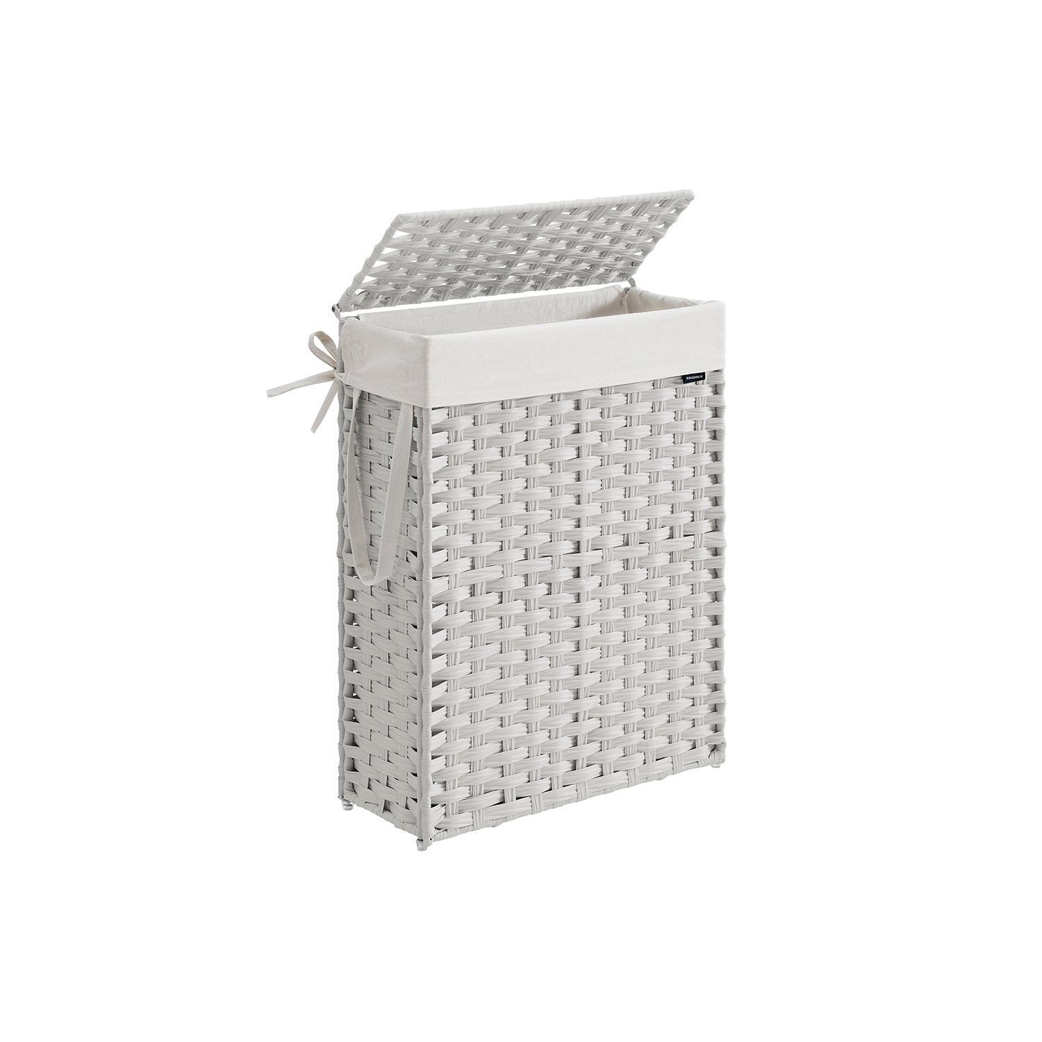 Slim Laundry Basket – Synthetic Rattan – Cloud White – Foldable with Lid and Handles