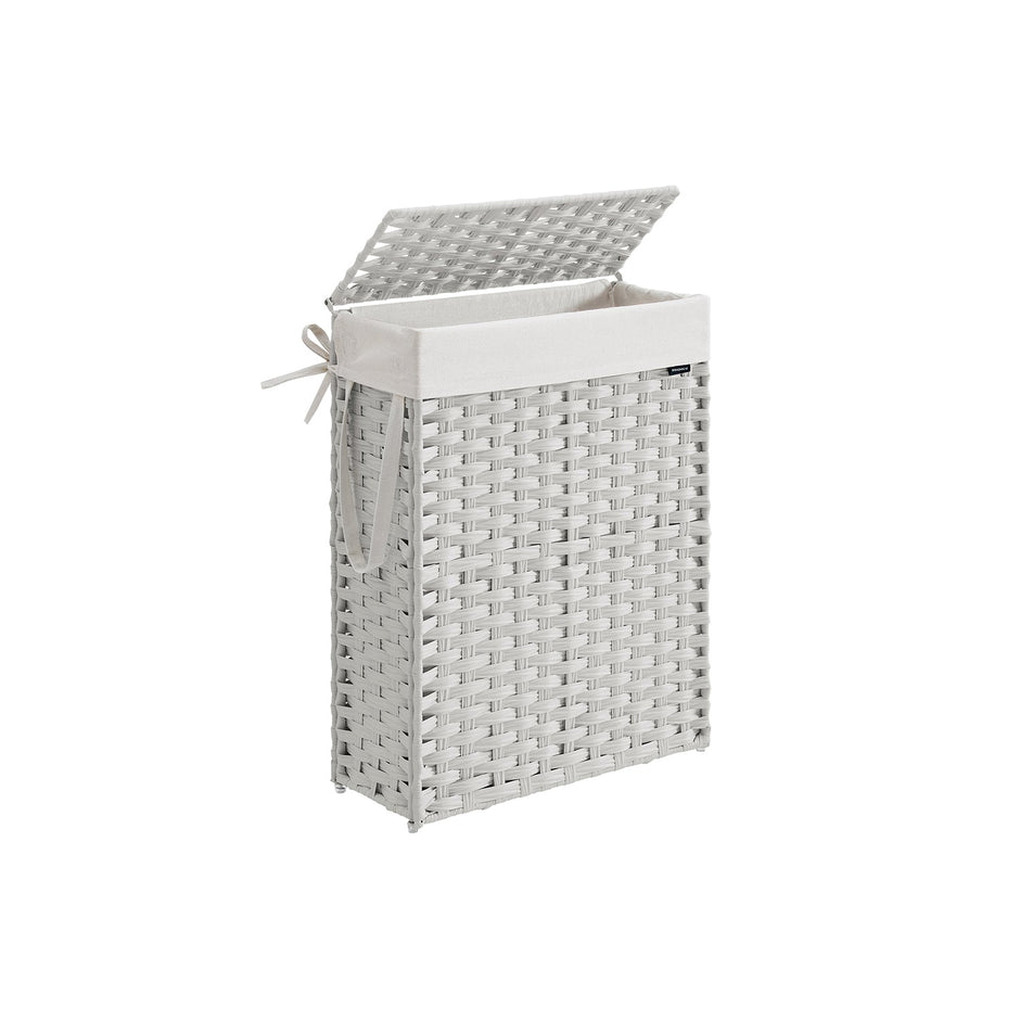 Slim Laundry Basket – Synthetic Rattan – Cloud White – Foldable with Lid and Handles