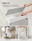 Slim Laundry Basket – Synthetic Rattan – Cloud White – Foldable with Lid and Handles