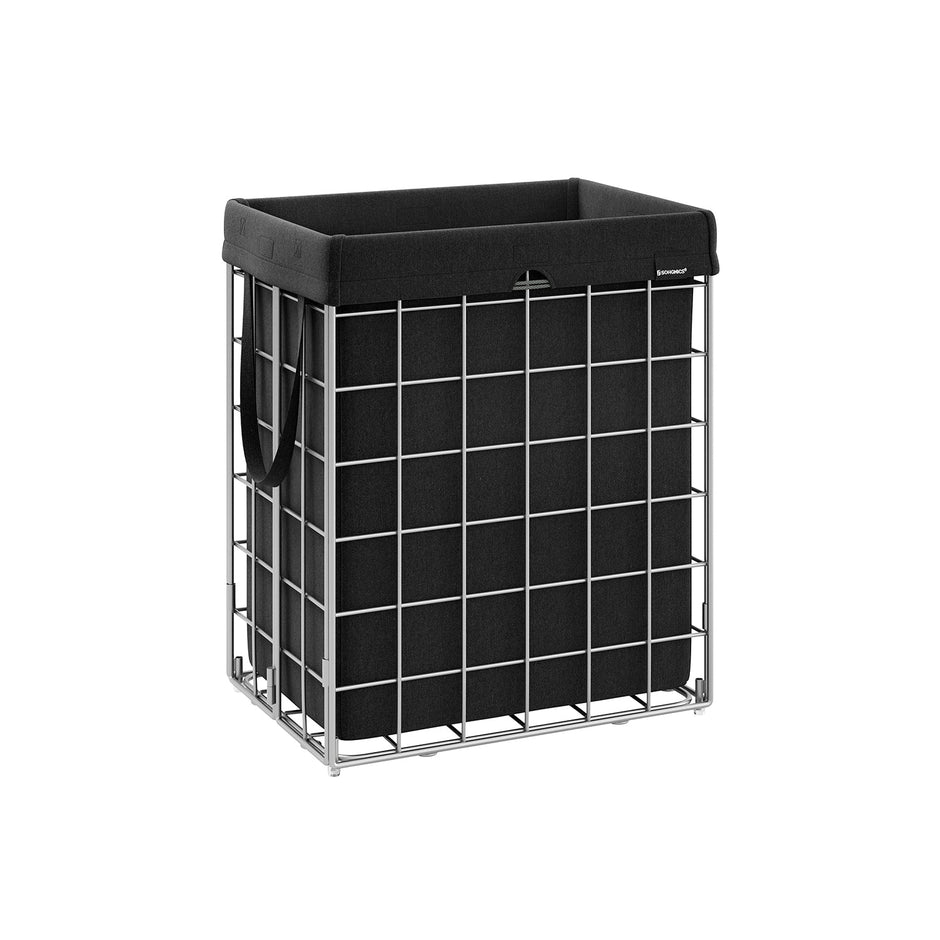 Laundry Basket – Metal Wire Frame – Silver and Classic Black – 110L Capacity with Removable Liner