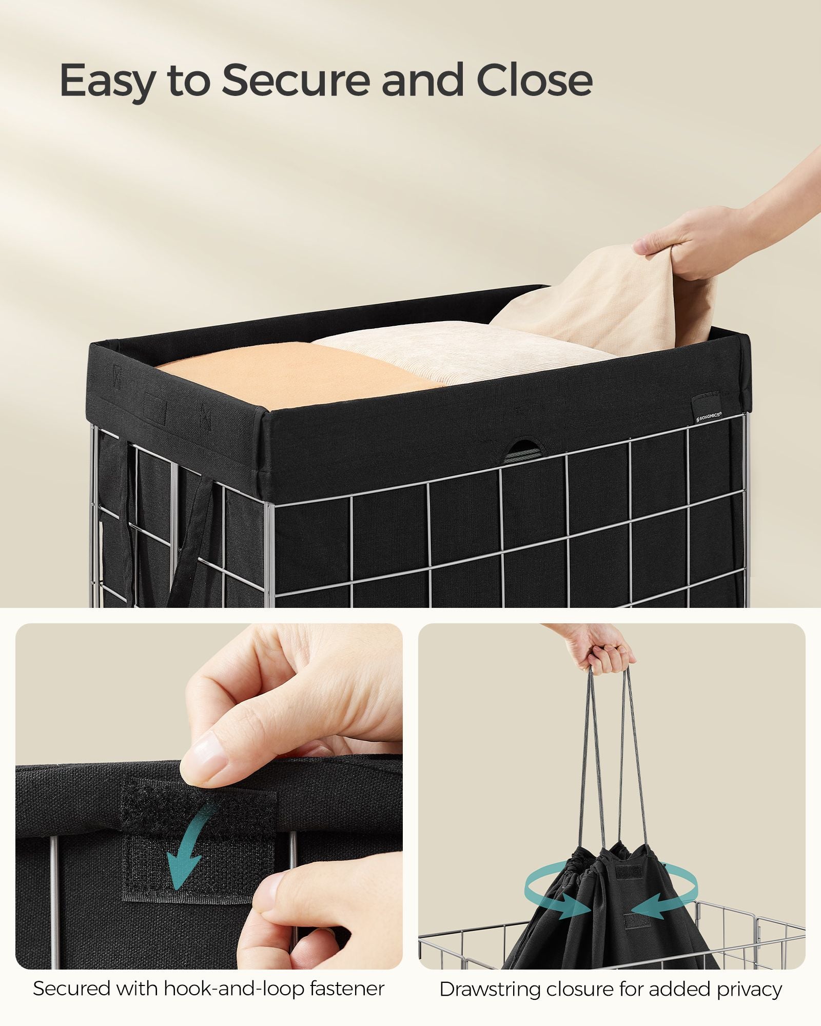 Laundry Basket – Metal Wire Frame – Silver and Classic Black – 110L Capacity with Removable Liner