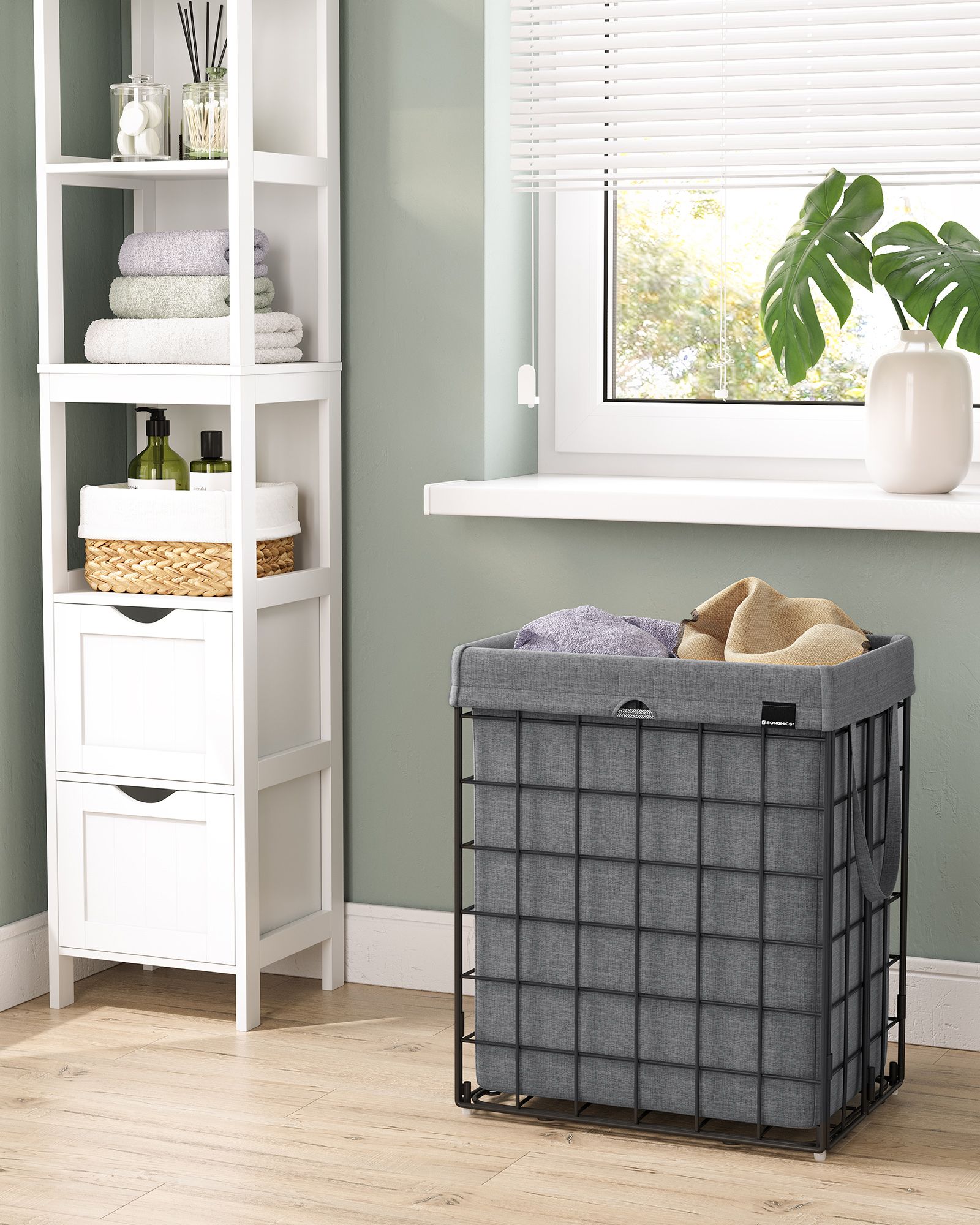 Collapsible Laundry Basket – Metal Wire Frame – Ink Black and Slate Grey – Removable and Washable Liner
