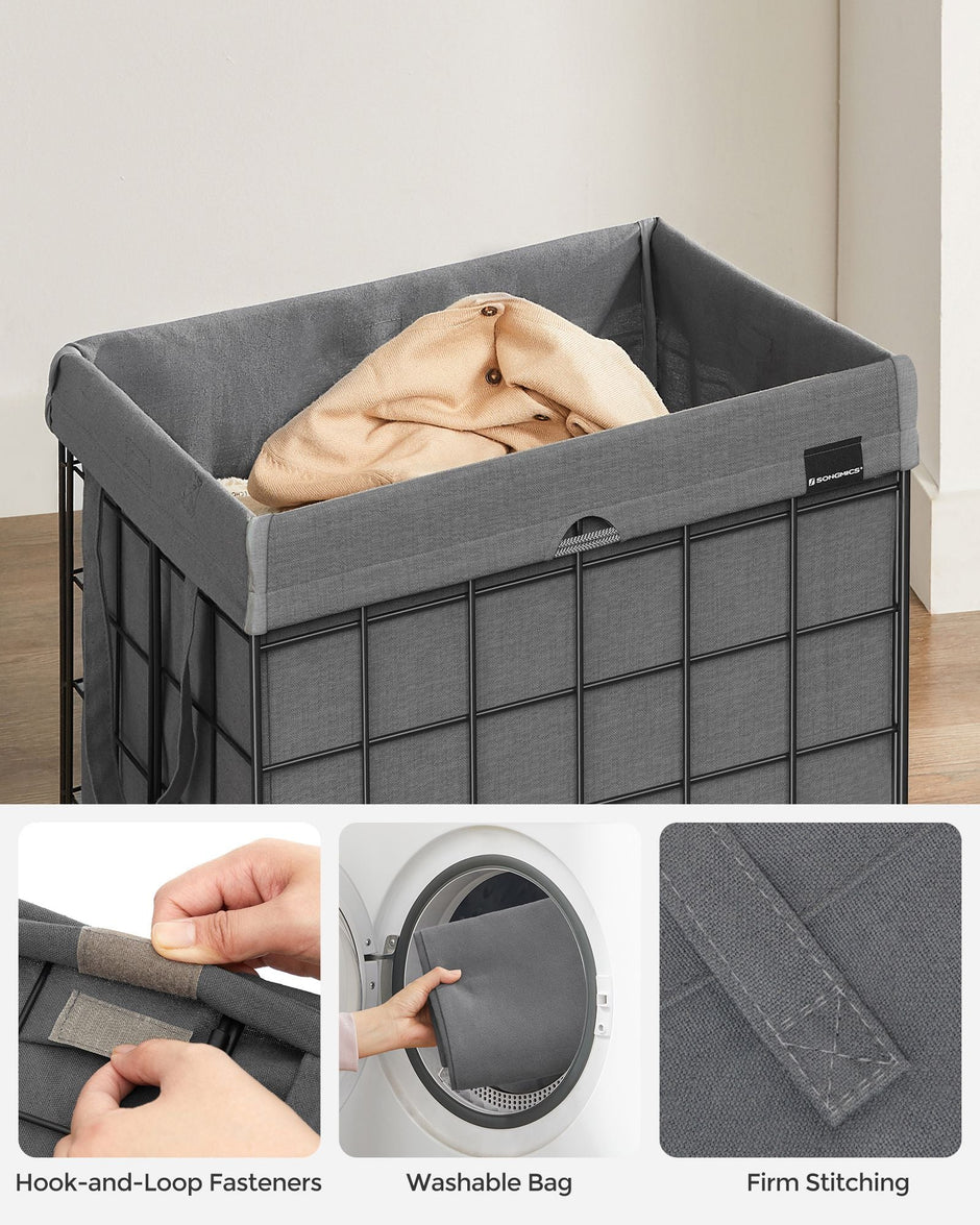 Collapsible Laundry Basket – Metal Wire Frame – Ink Black and Slate Grey – Removable and Washable Liner