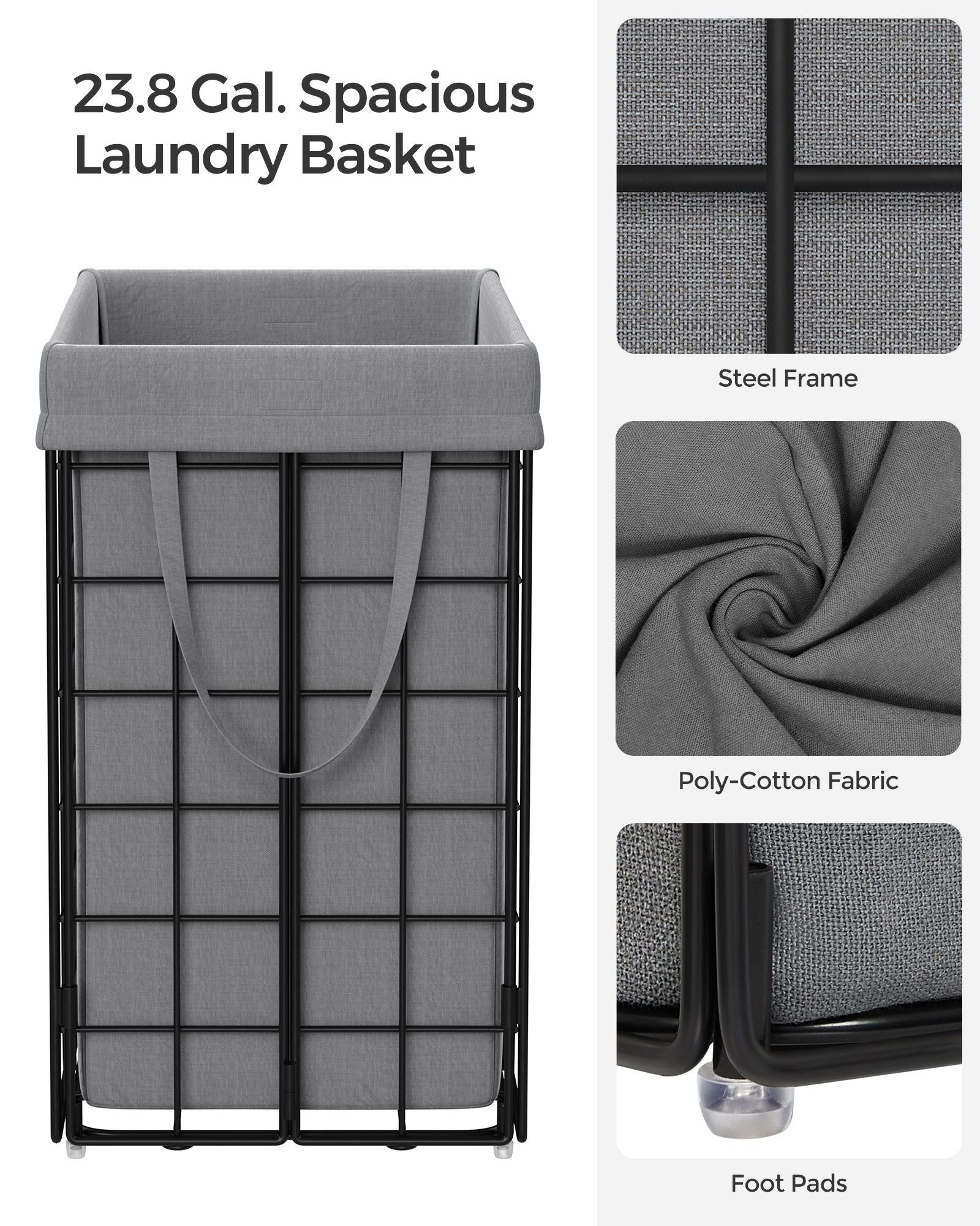 Collapsible Laundry Basket – Metal Wire Frame – Ink Black and Slate Grey – Removable and Washable Liner