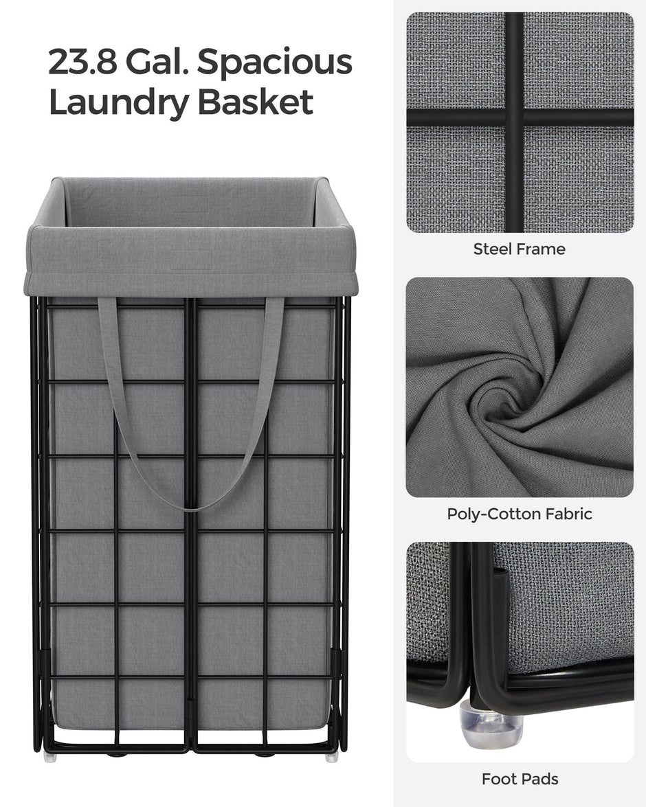 Collapsible Laundry Basket – Metal Wire Frame – Ink Black and Slate Grey – Removable and Washable Liner