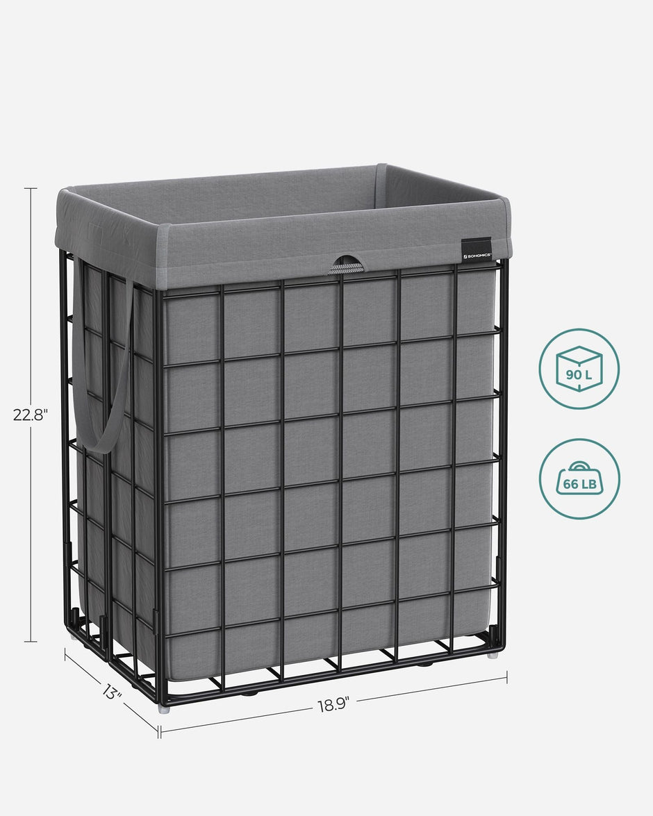 Collapsible Laundry Basket – Metal Wire Frame – Ink Black and Slate Grey – Removable and Washable Liner