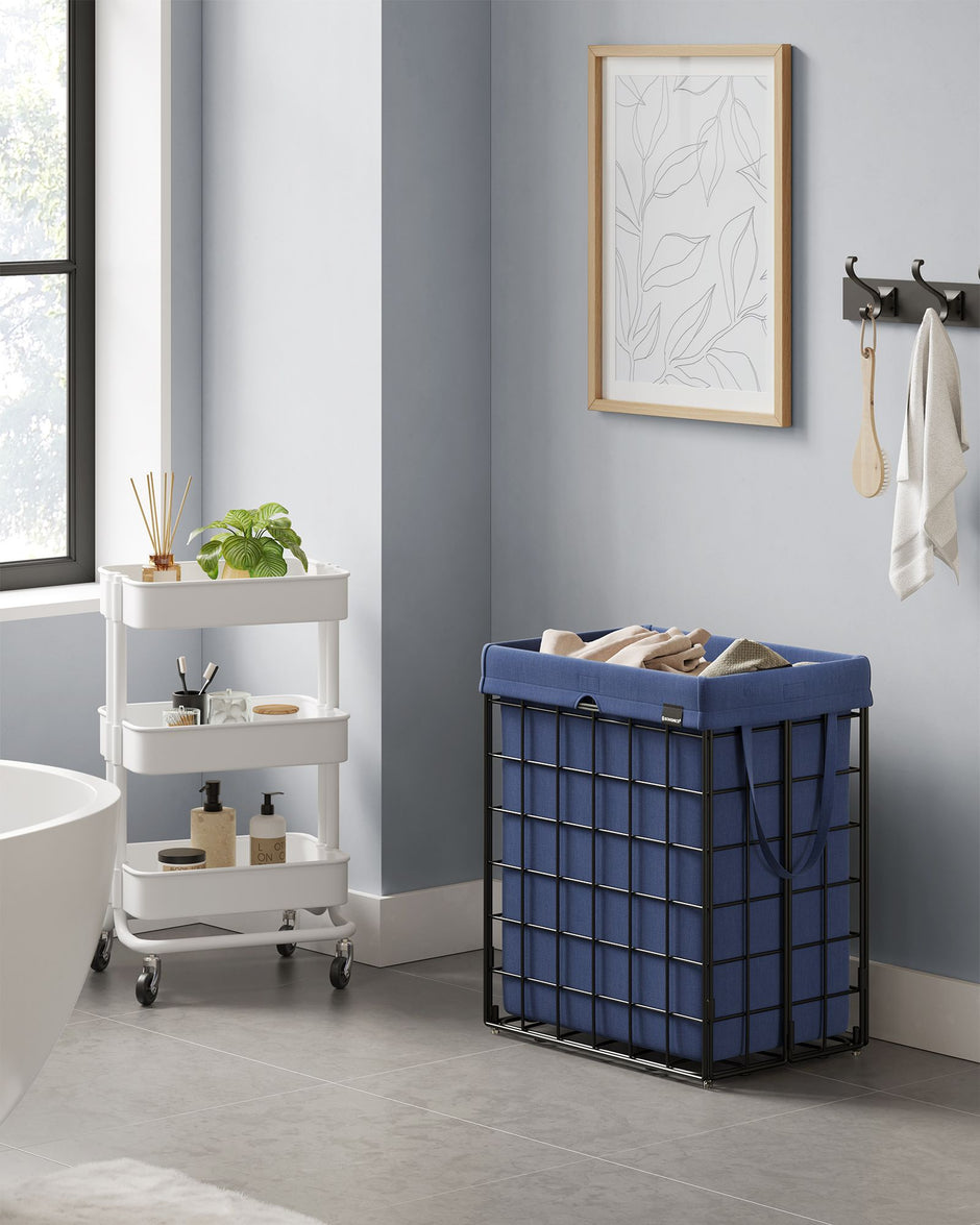 Laundry Basket – Metal Wire Frame – Gray – Collapsible with Removable Washable Liner, 90L Capacity