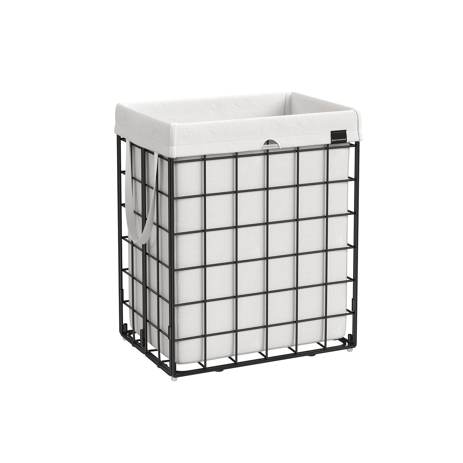 Collapsible Laundry Basket – Metal Wire Frame – Ink Black and Cloud White – Removable and Washable Liner, 90L Capacity