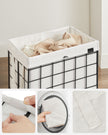 Collapsible Laundry Basket – Metal Wire Frame – Ink Black and Cloud White – Removable and Washable Liner, 90L Capacity