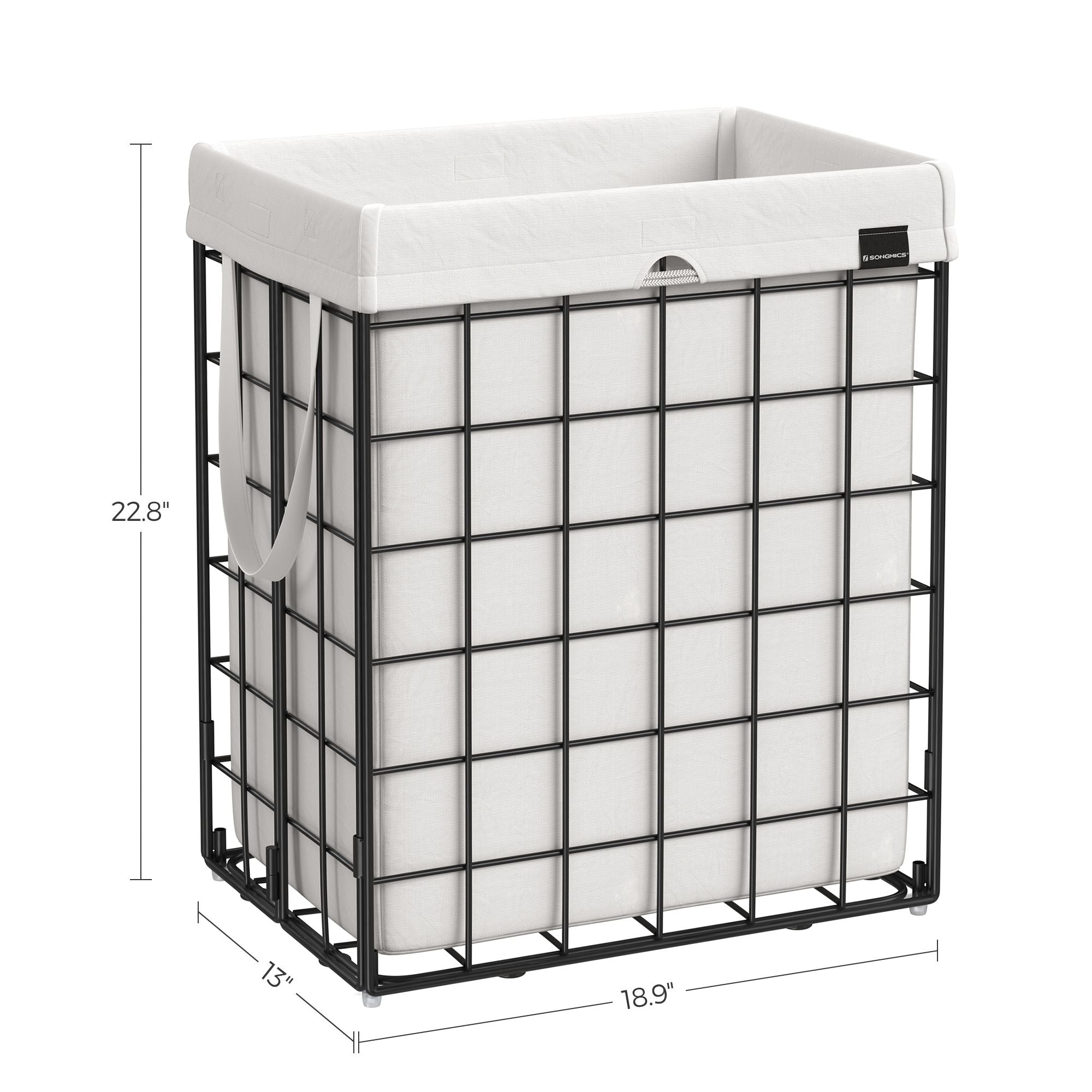 Collapsible Laundry Basket – Metal Wire Frame – Ink Black and Cloud White – Removable and Washable Liner, 90L Capacity