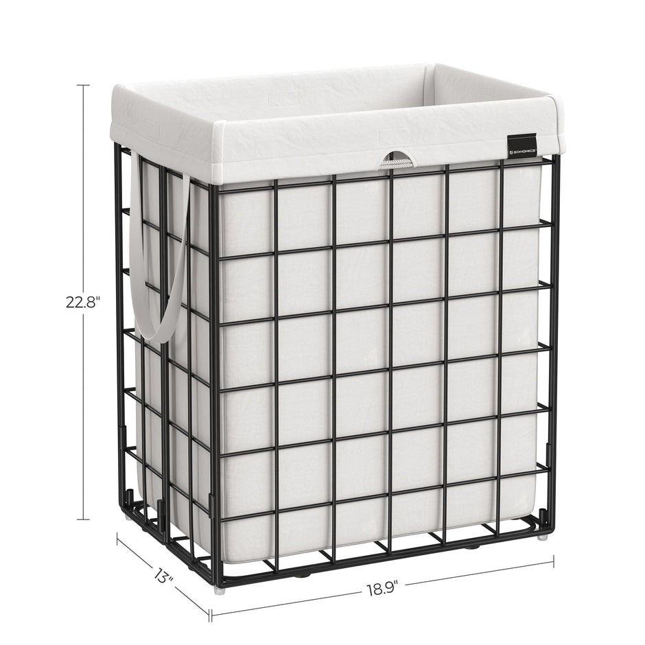Collapsible Laundry Basket – Metal Wire Frame – Ink Black and Cloud White – Removable and Washable Liner, 90L Capacity