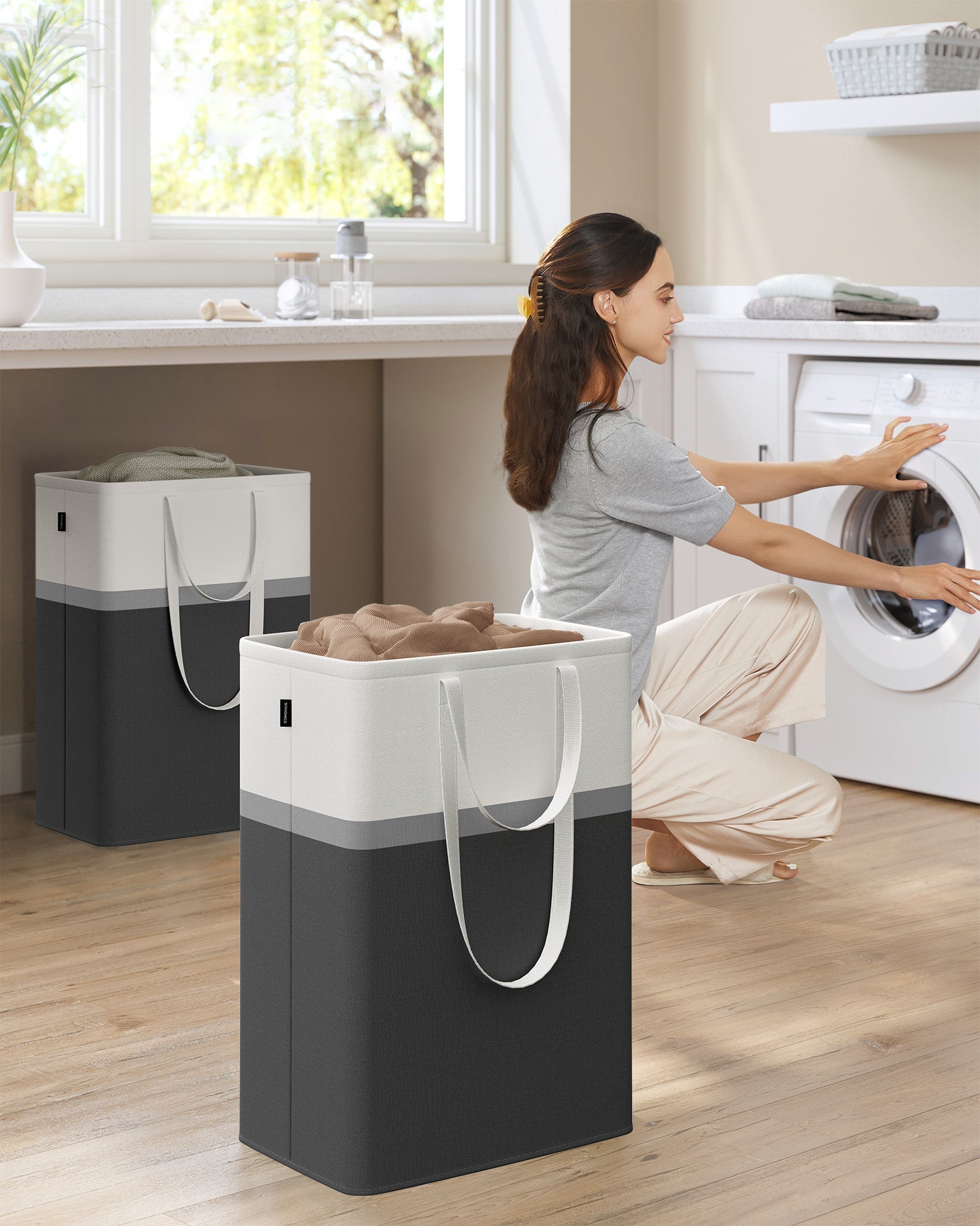 Collapsible Laundry Hamper Set of 2 – Fabric – Ink Black – 75 L Capacity, Easy to Transport and Clean