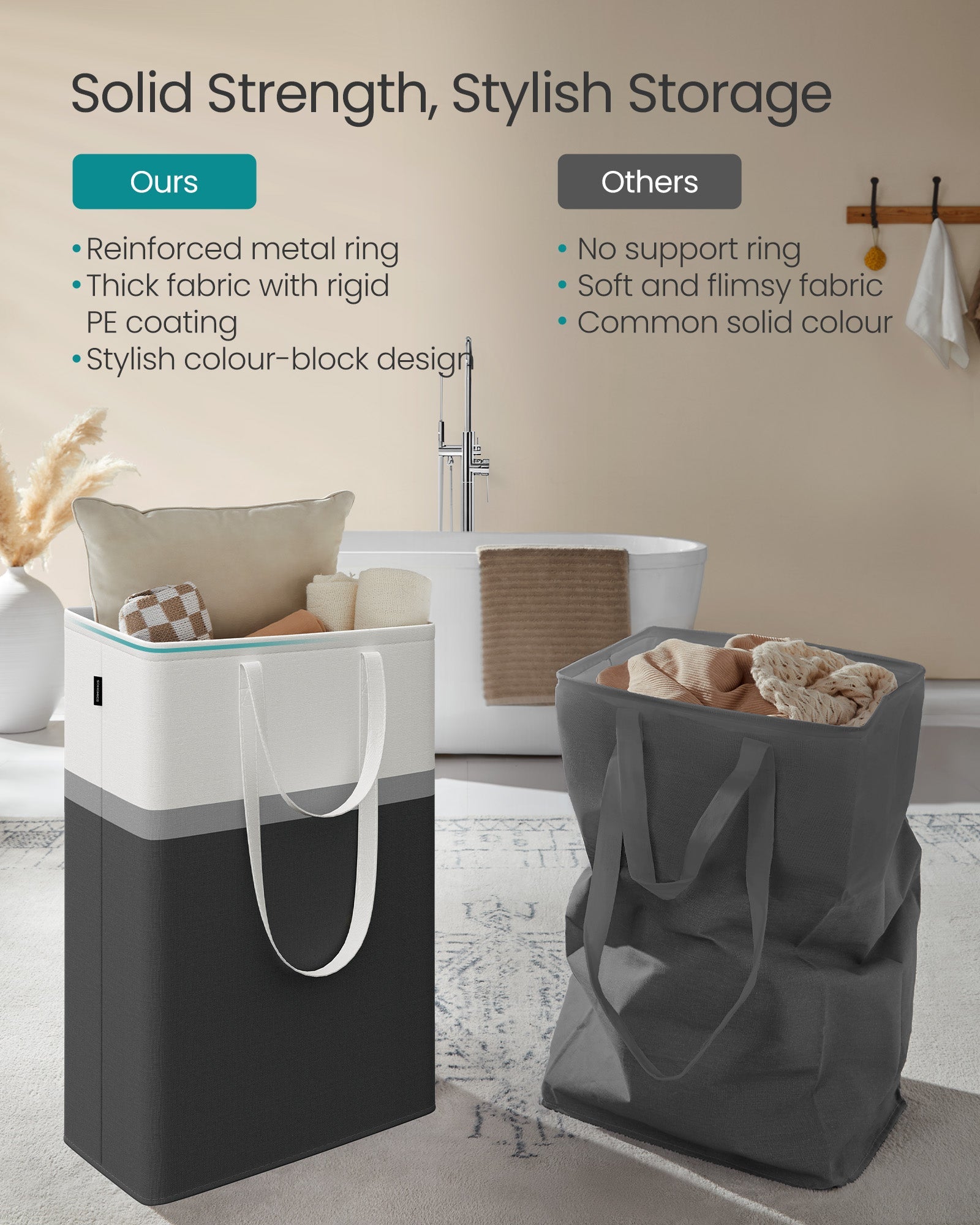Collapsible Laundry Hamper Set of 2 – Fabric – Ink Black – 75 L Capacity, Easy to Transport and Clean