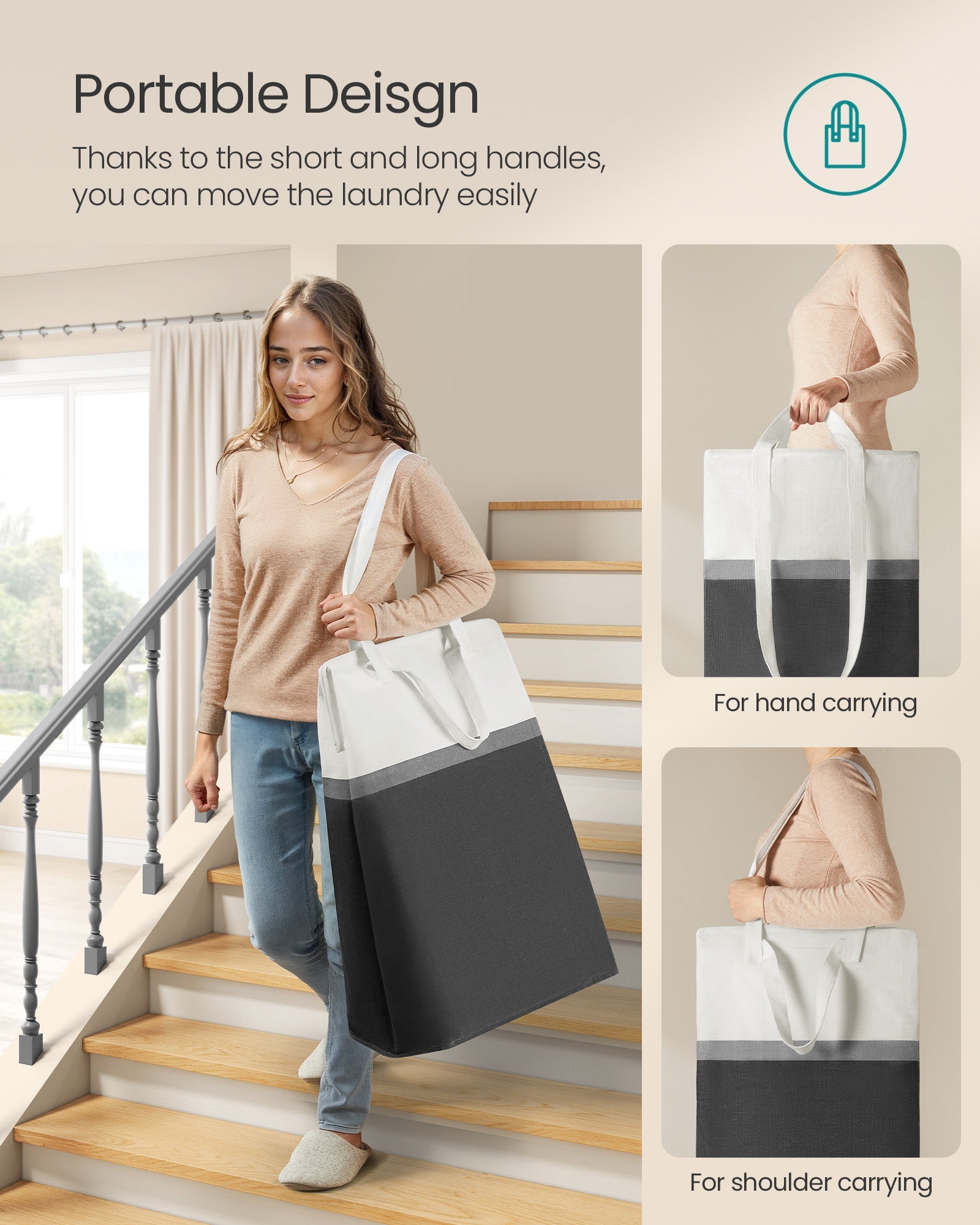 Collapsible Laundry Hamper Set of 2 – Fabric – Ink Black – 75 L Capacity, Easy to Transport and Clean